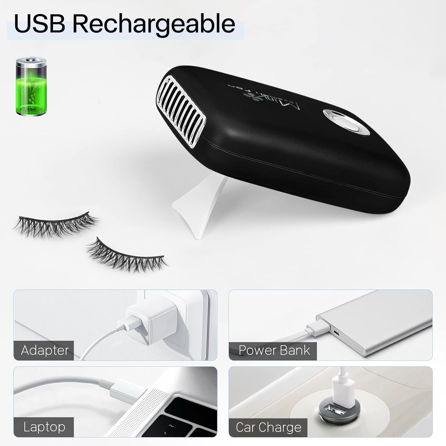 Eyelash Fan Mini Lash Fan for Eyelash Extension Portable Lash Fan Dryer Handheld Rechargable USB Eyelash Fan with 3 Adjustable Speed Cooling Air Fan Eyelash Extension Application (Black)