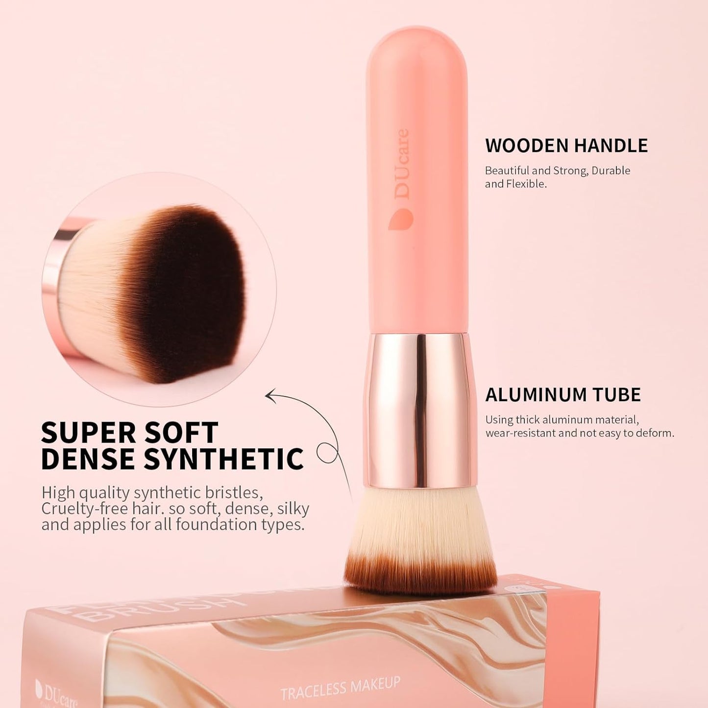 Flat Top Kabuki Foundation Brush - Premium Makeup Brush for Liquid, Cream, and Powder - Buffing, Blending, and Face,Pink